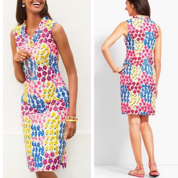 Talbots Dresses & Skirts - Talbots Floral Eyelet Ruffle Neck Sleeveless Shift Dress